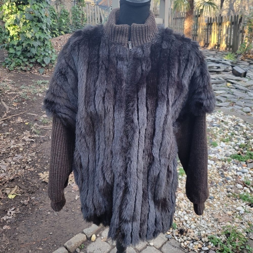Jordache Vintage 80's Faux Fur Sweater Jacket size Large